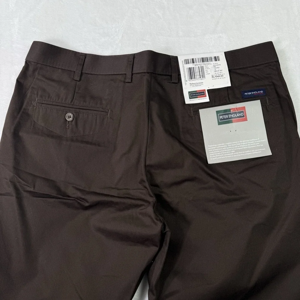 Peter England Dress Pants 38x33 Brown Modal Woven Trousers NWT